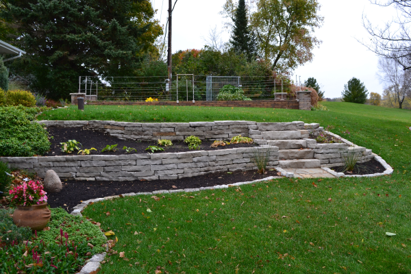 Terraced retaining wall with steps installer for Ozaukee County